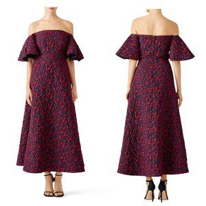 Jill Stuart Off The Shoulder Floral Jacquard Gown Red Violet Embroidered Size 8